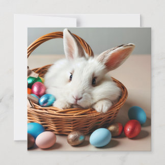 Easter bunny with his eggs. magnetic invitation