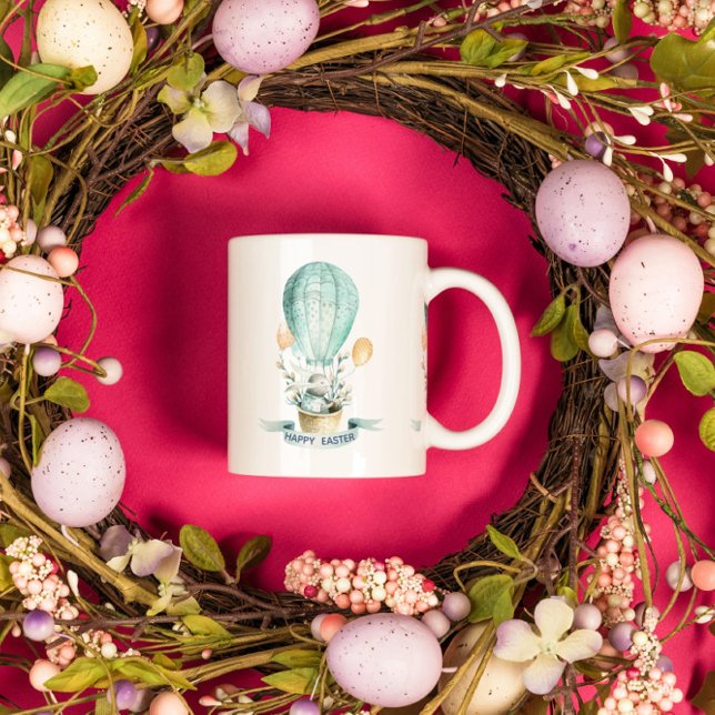 Easter bunny with hot-air balloon Two-Tone coffee mug (Creator Uploaded)