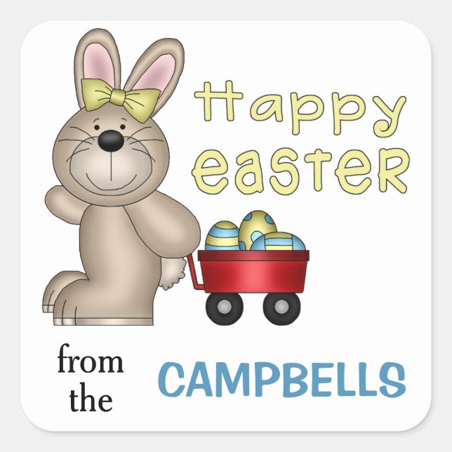 Easter Bunny with Little Red Wagon Square Sticker (Front)