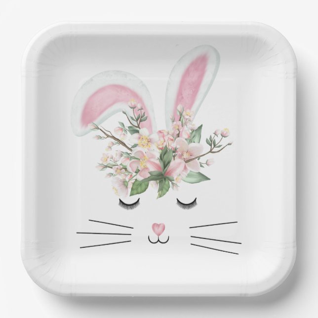 Easter Bunny with Pink Ears   Paper Plate (Front)