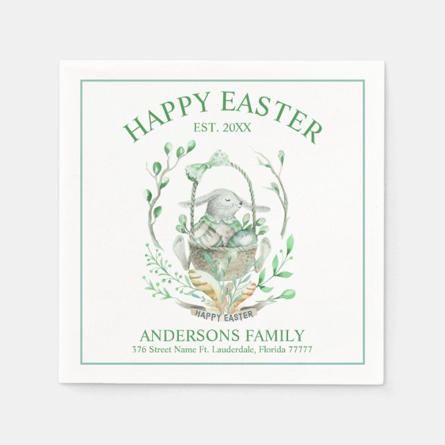 Easter bunny with spring flowers and eggs basket napkin (Front)