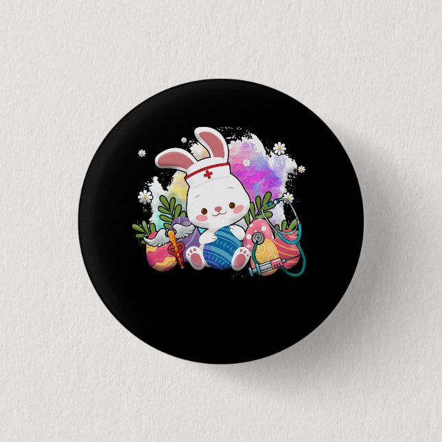 Easter Bunny With Stethoscope And Easter Eggs Nurs 3 Cm Round Badge (Front)