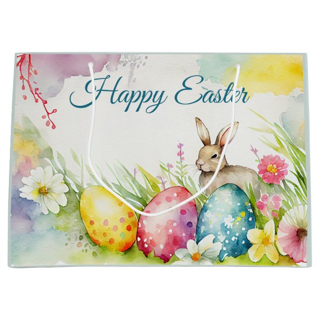 Easter bunny with three Easter Eggs Large Gift Bag (Front)