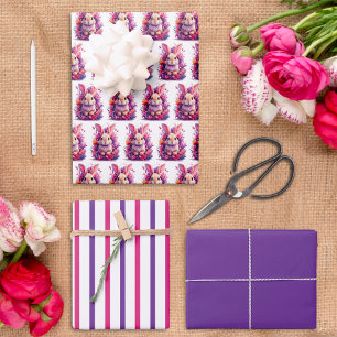 Easter Bunny Wrapping Paper Flat Sheet Set of 3