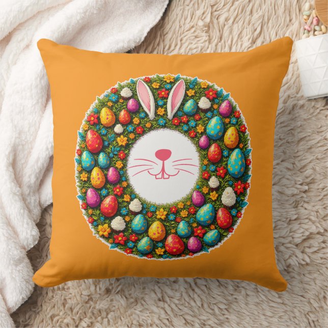 Easter Bunny Wreath – Cute Style almofada Cushion (Blanket)