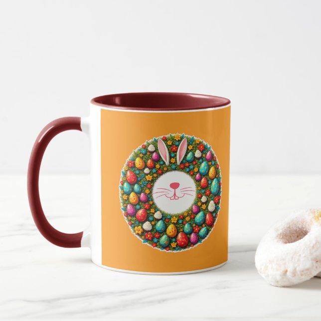 Easter Bunny Wreath – Cute Style caneca Mug (With Donut)