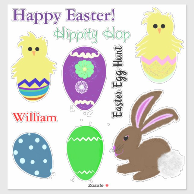Easter Bunny Yellow Chick Eggs Name (Sheet)