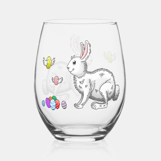 Easter Bunny's Egg Hunt Stemless Wine Glass (Front)