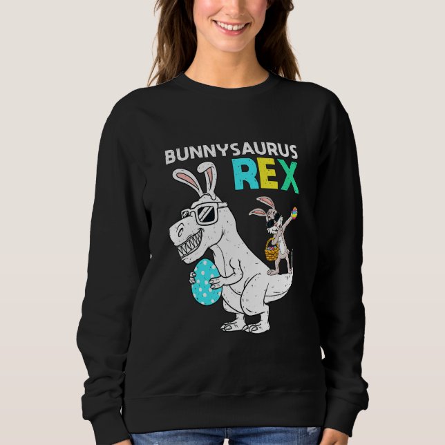 Easter Bunnysaurus T Rex Dino Dabbing Rabbit Boys  Sweatshirt (Front)