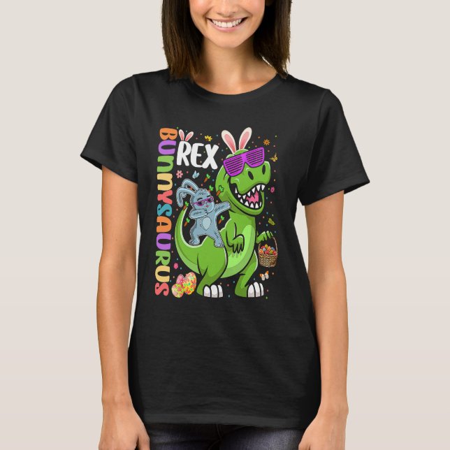 Easter Bunnysaurus T Rex Dino Dabbing Rabbit T-Shirt (Front)
