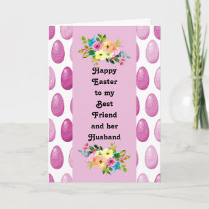 Easter Card Best Friend & Husband Pink with Eggs