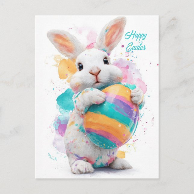 Easter Card cute Easter Bunny with Easter Egg (Front)