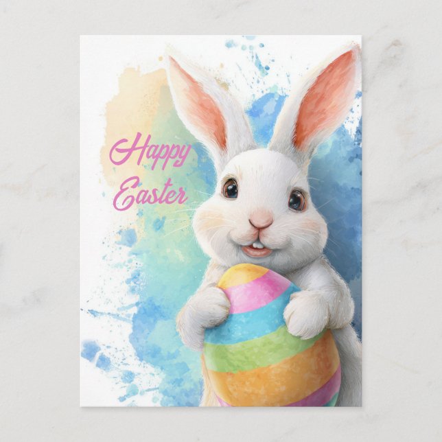 Easter Card cute Easter Bunny with Easter Egg (Front)