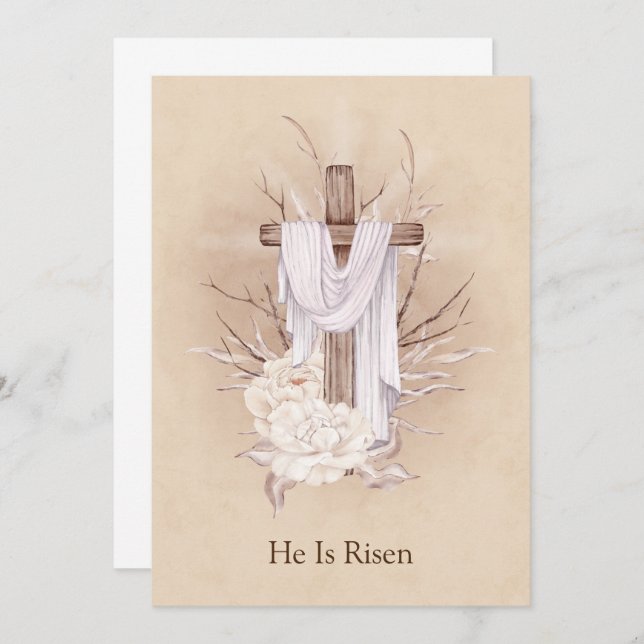 Easter Card. Floral Cross. He is risen Thank You Card (Front/Back)