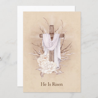 Easter Card. Floral Cross. He is risen Thank You Card