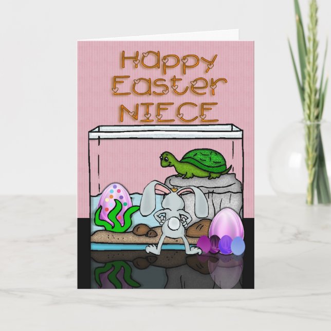 Easter card for Niece with turtle rabbit eggs (Front)