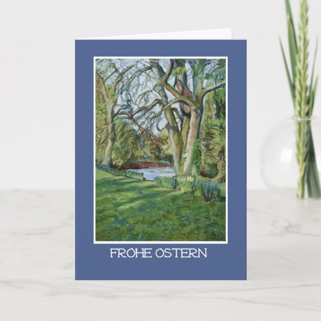 Easter Card, German Greeting, Riverbank in Spring Holiday Card (Front)