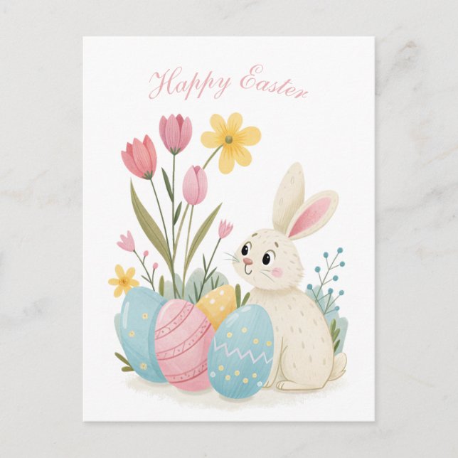 Easter card Rabbit and egg Illustration (Front)