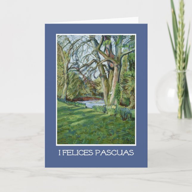 Easter Card, Spanish Greeting, Riverbank in Spring Holiday Card (Front)