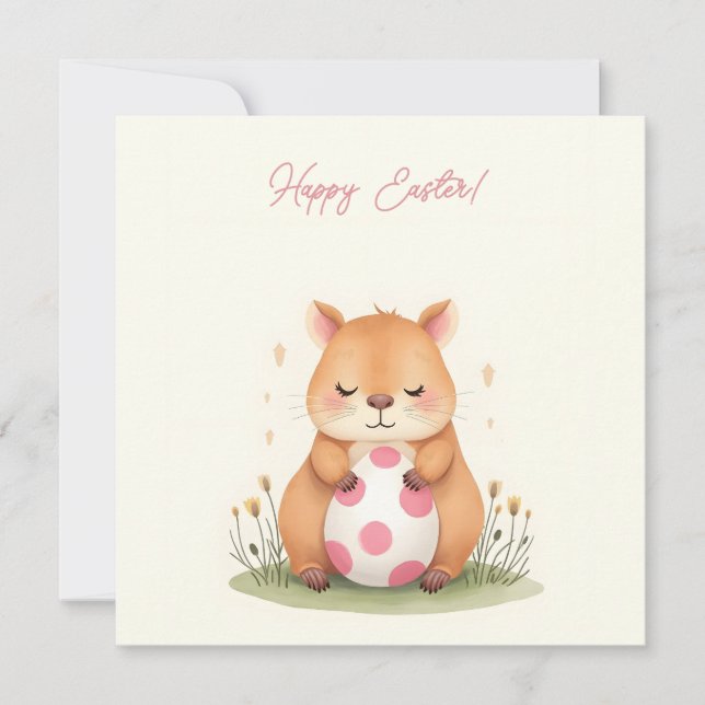 Easter card with a capybara in pastel colours (Front)
