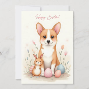 Easter card with a corgi dog in pastel colours