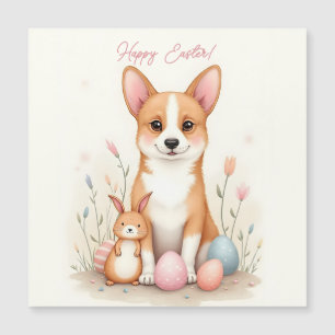 Easter card with a corgi dog in pastel colours