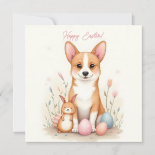 Easter card with a corgi dog in pastel colours