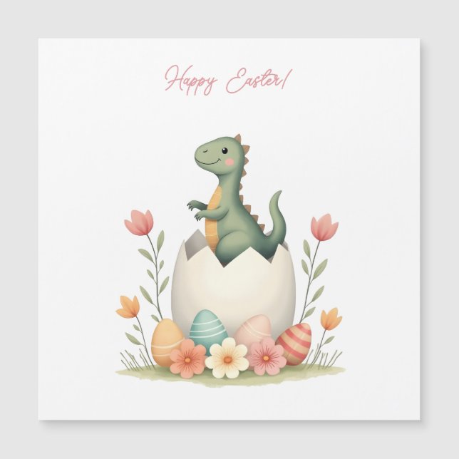 Easter card with a dinosaur in pastel colours (Front)