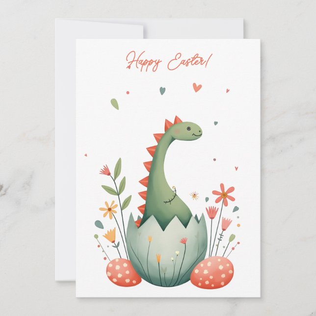 Easter card with a dinosaur in pastel colours (Front)