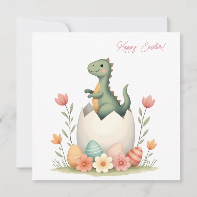 Easter card with a dinosaur in pastel colours (Front)
