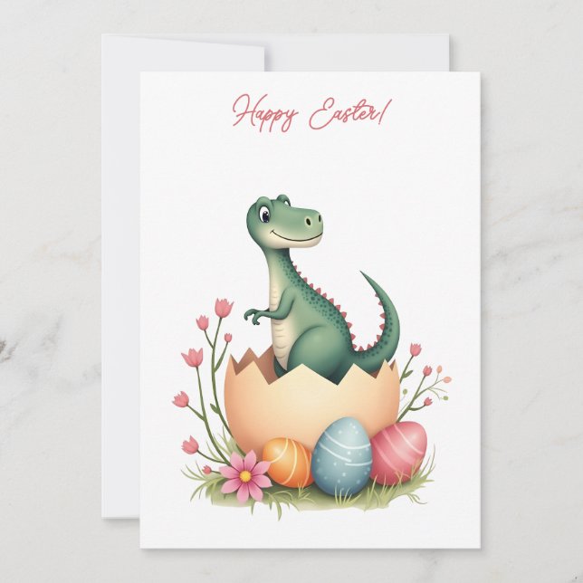 Easter card with a dinosaur in pastel colours (Front)