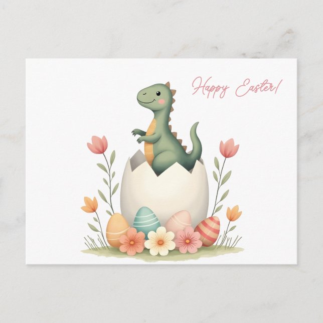 Easter card with a dinosaur in pastel colours (Front)