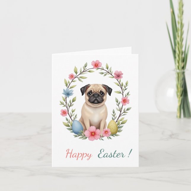 Easter card with a picture of a pug (Front)