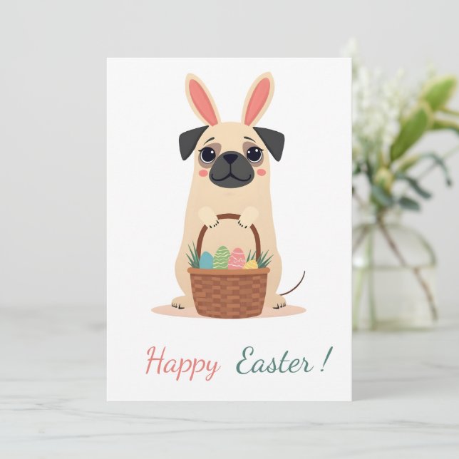 Easter card with a picture of a pug (Standing Front)