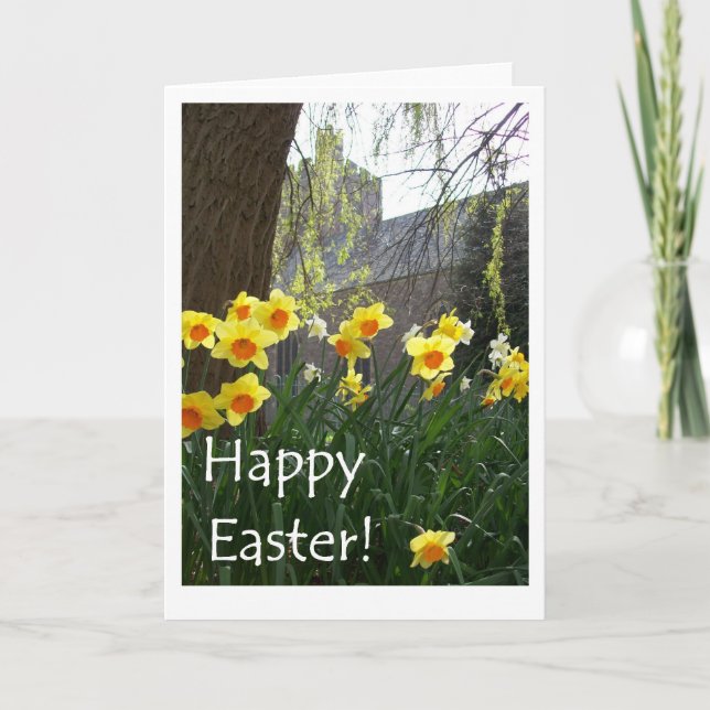 Easter Card with Daffodils and Church (Front)