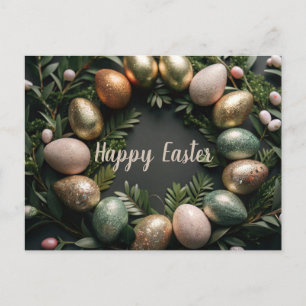 Easter card with gold and green eggs Holiday Card