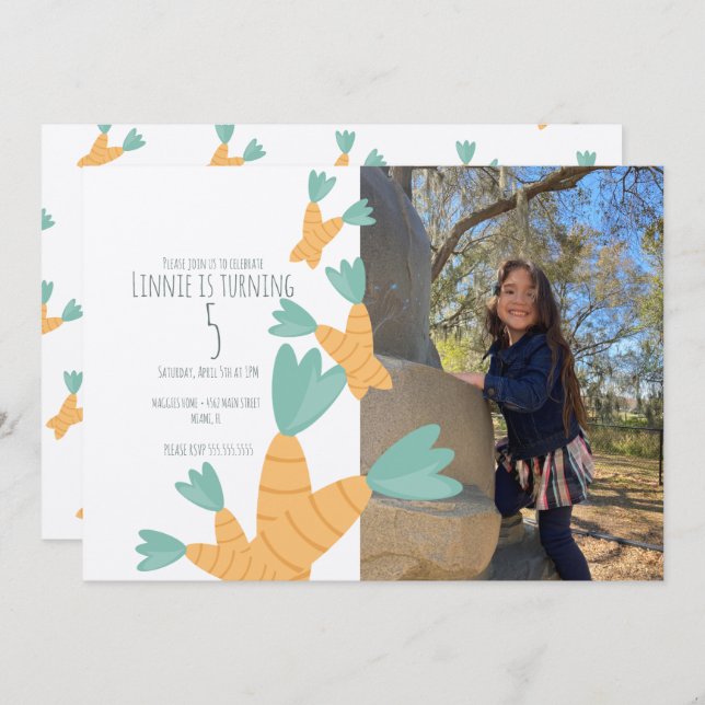 Easter Carrot Bunch Birthday Photo Kraft Invitation (Front/Back)