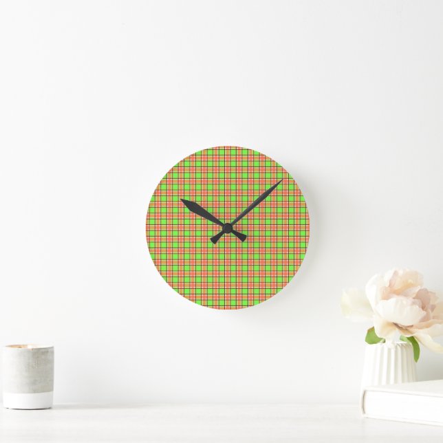 Easter Carrot Colours Plaid Pattern Round Clock (Home)