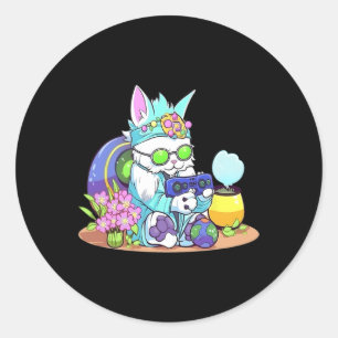 Easter Cat Bunny Funny Gamer Video Game Boys Girls Classic Round Sticker