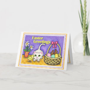 Easter Cat & Chick Greeting Card