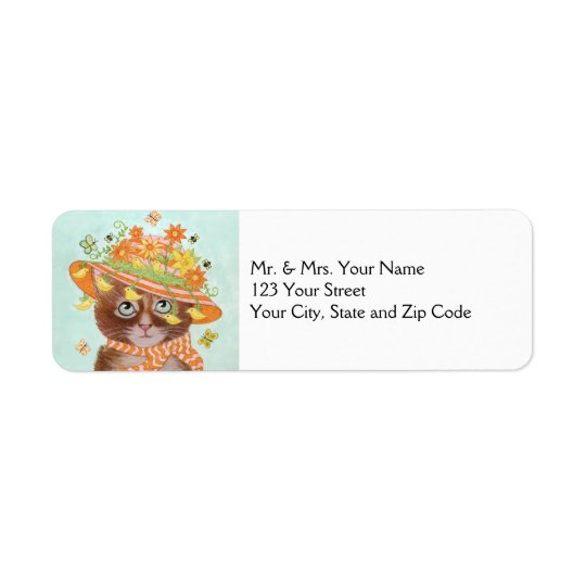 Easter Cat in Easter Bonnet with Butterflies Return Address Label