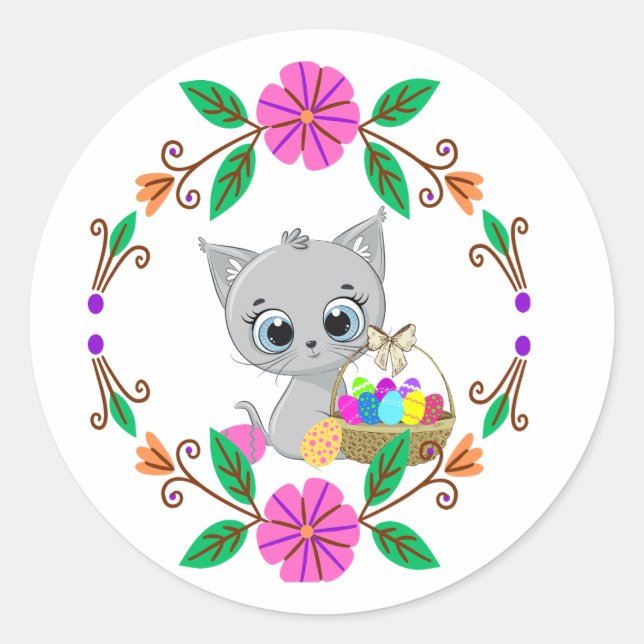 "Easter Cat" Sticke Classic Round Sticker (Front)