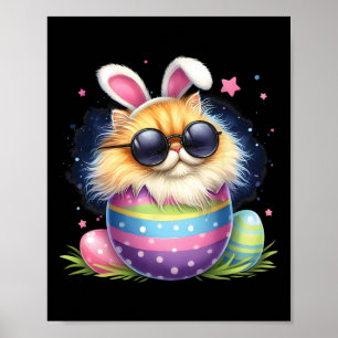 Easter Cat With Bunny Ears Easter Day Egg Hunting Poster
