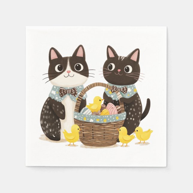 Easter Cats Easter Basket Baby Chicks Napkin (Front)