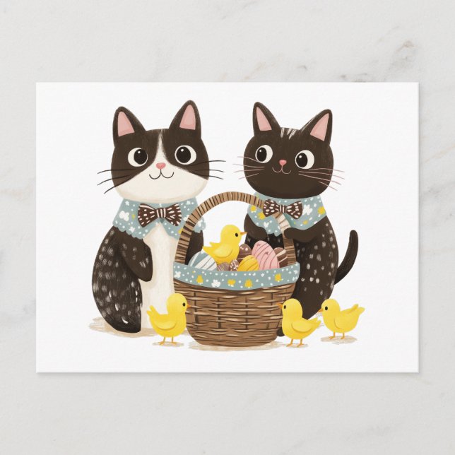 Easter Cats Easter Basket Baby Chicks Postcard (Front)