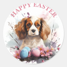 Easter Cavalier King Charles  Eggs and Flowers -  