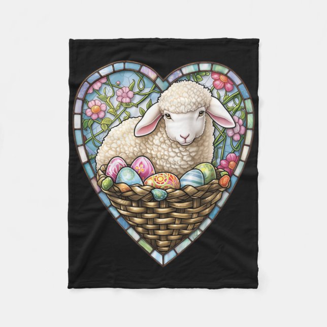 Easter Charm Lamb And Easter Eggs In Stain Gl Hear Fleece Blanket (Front)