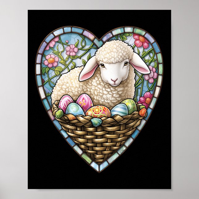 Easter Charm Lamb And Easter Eggs In Stain Gl Hear Poster (Front)