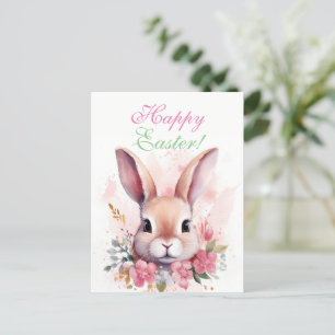 Easter Charming Pink Cute Bunny Postcard
