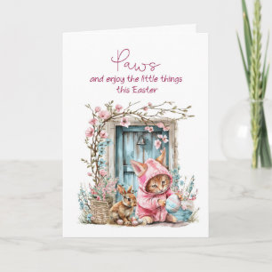 Easter Charming Watercolor Kitten and Bunny Card
